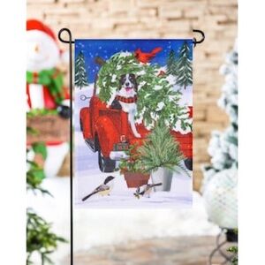 Christmas Garden Flag Dog in Pickup Truck